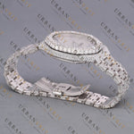 White Gold Moissanite Watch VVS1 D Color Fully Iced