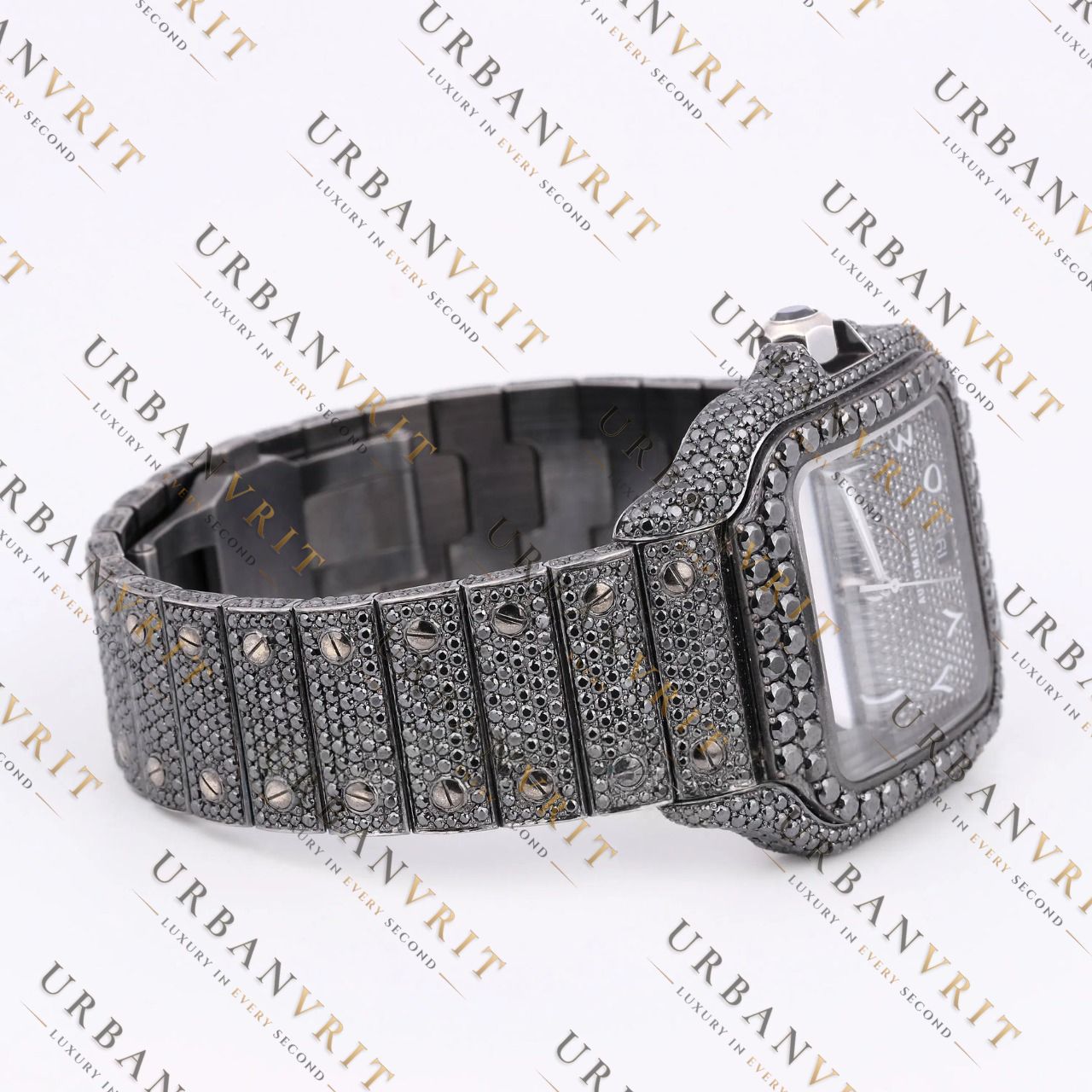 Black Moissanite Watch VVS1 Black Diamond Fully Iced