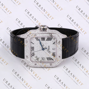 White Gold Moissanite Watch VVS1 D Color Fully Iced