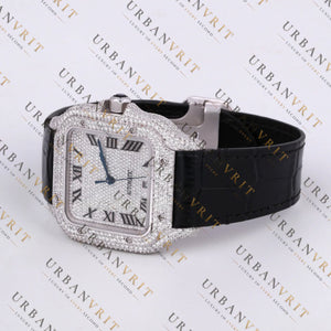 White Gold Moissanite Watch VVS1 D Color Fully Iced