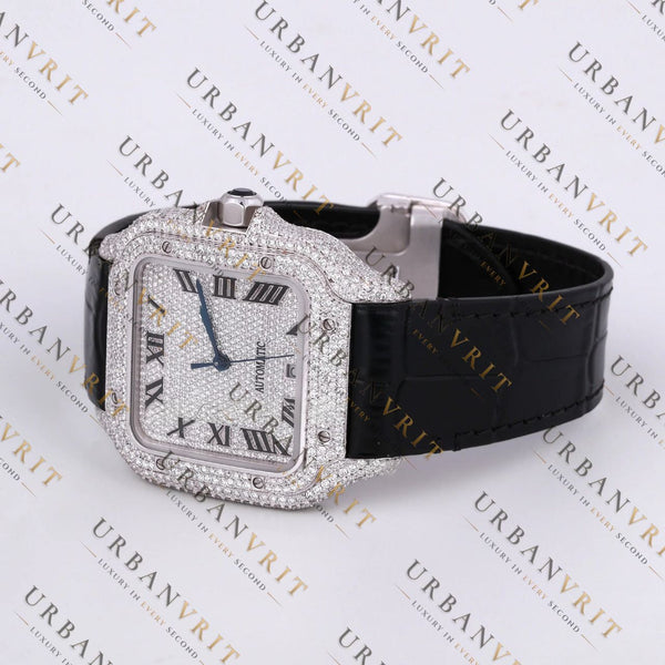 White Gold Moissanite Watch VVS1 D Color Fully Iced