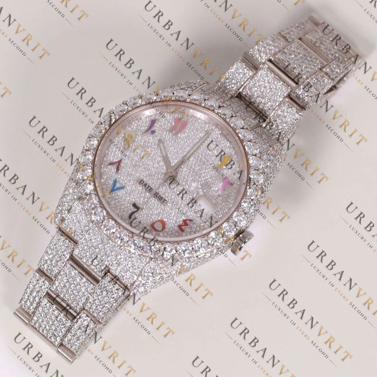 Rainbow Dial Moissanite Watch VVS1 D Color Fully Iced