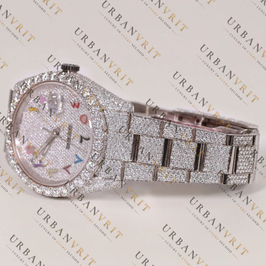 Rainbow Dial Moissanite Watch VVS1 D Color Fully Iced