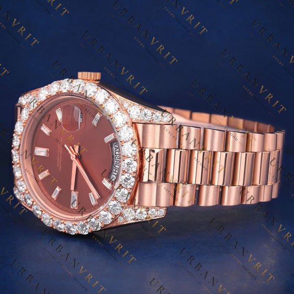 Rose Dial Moissanite Watch VVS1 D Color Fully Iced