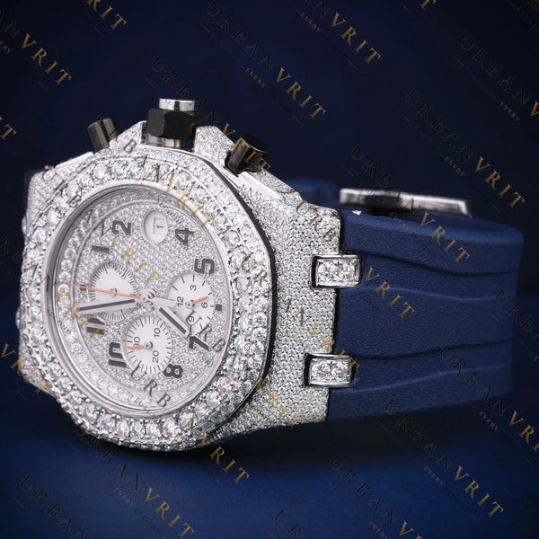 Blue Strap chronograph VVS1 D Color Watch Moissanite