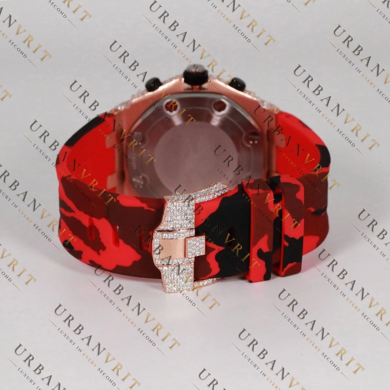 Red Camo Moissanite Watch VVS1 D Color Fully Iced