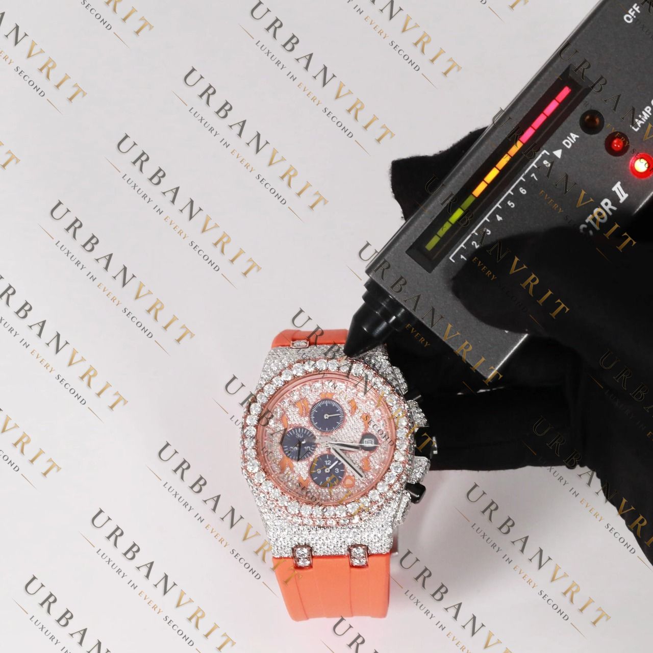 Orange Moissanite Watch VVS1 D Color Fully Iced
