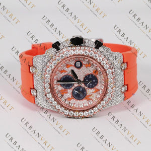 Orange Rubber band 3 Chronograph VVS1 D Color Watch Moissanite