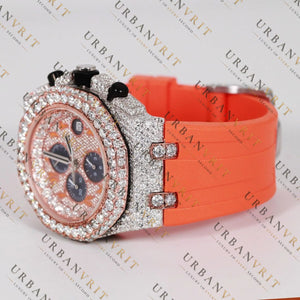 Orange Rubber band 3 Chronograph VVS1 D Color Watch Moissanite