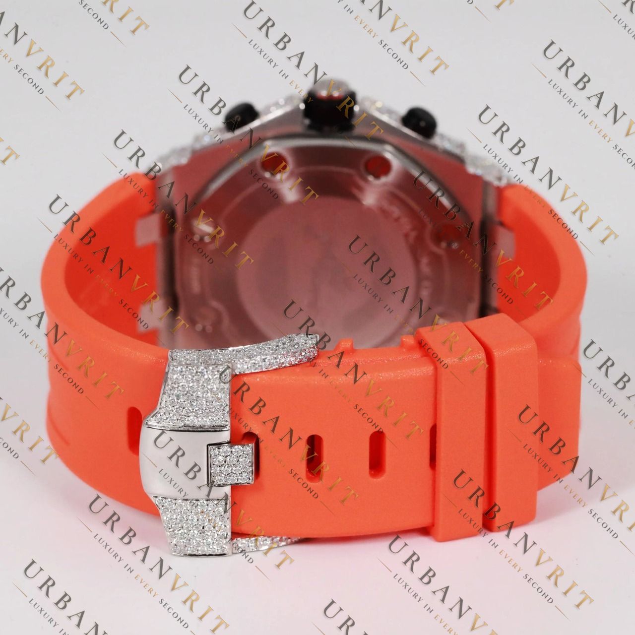 Orange Moissanite Watch VVS1 D Color Fully Iced