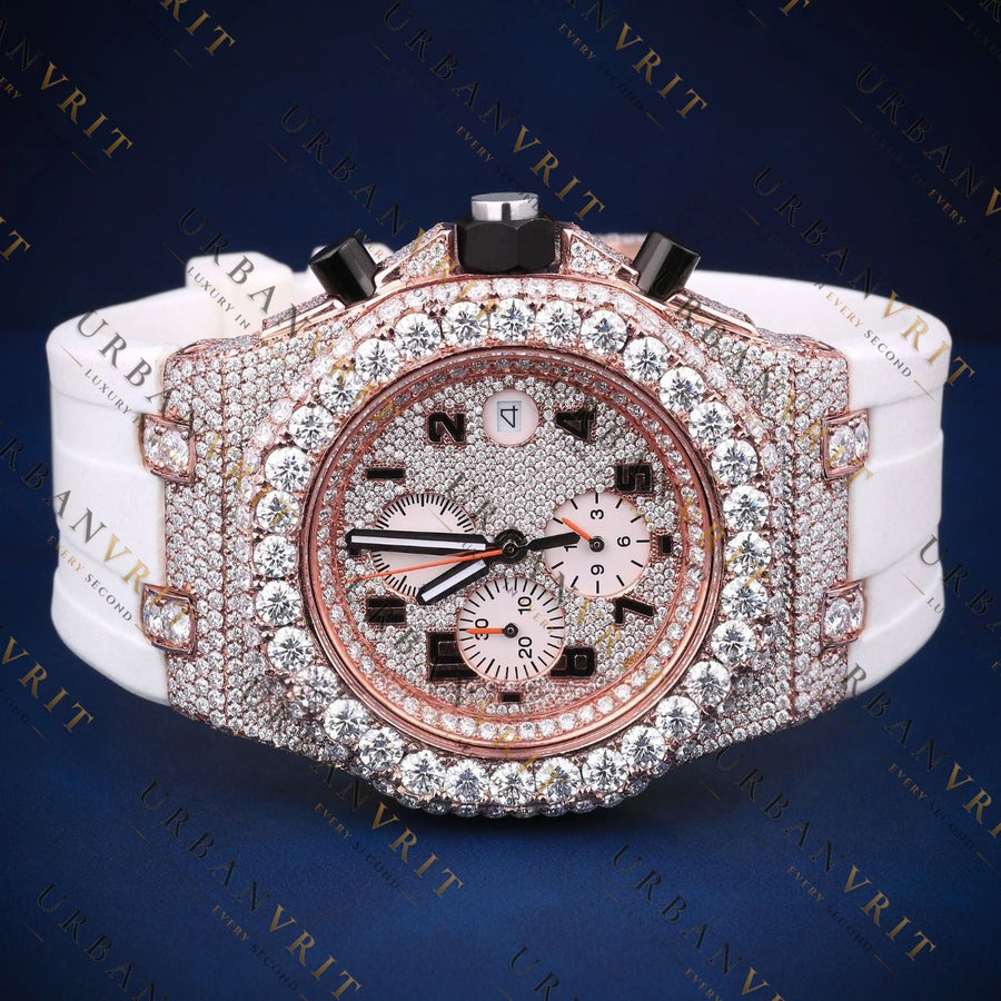 Rose Gold Iced-Out VVS1 D Color Moissanite Watch