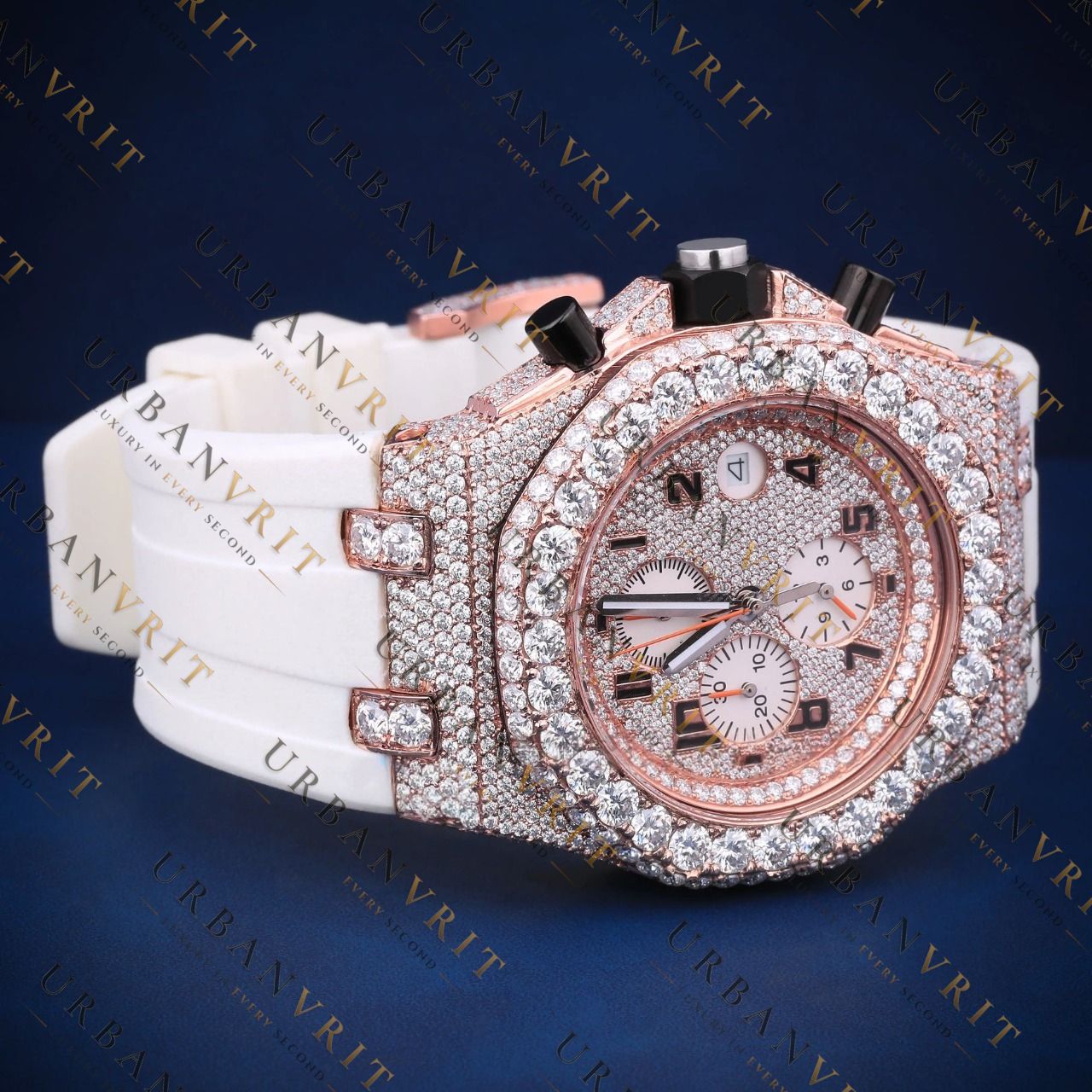 Rose Gold Iced-Out VVS1 D Color Moissanite Watch
