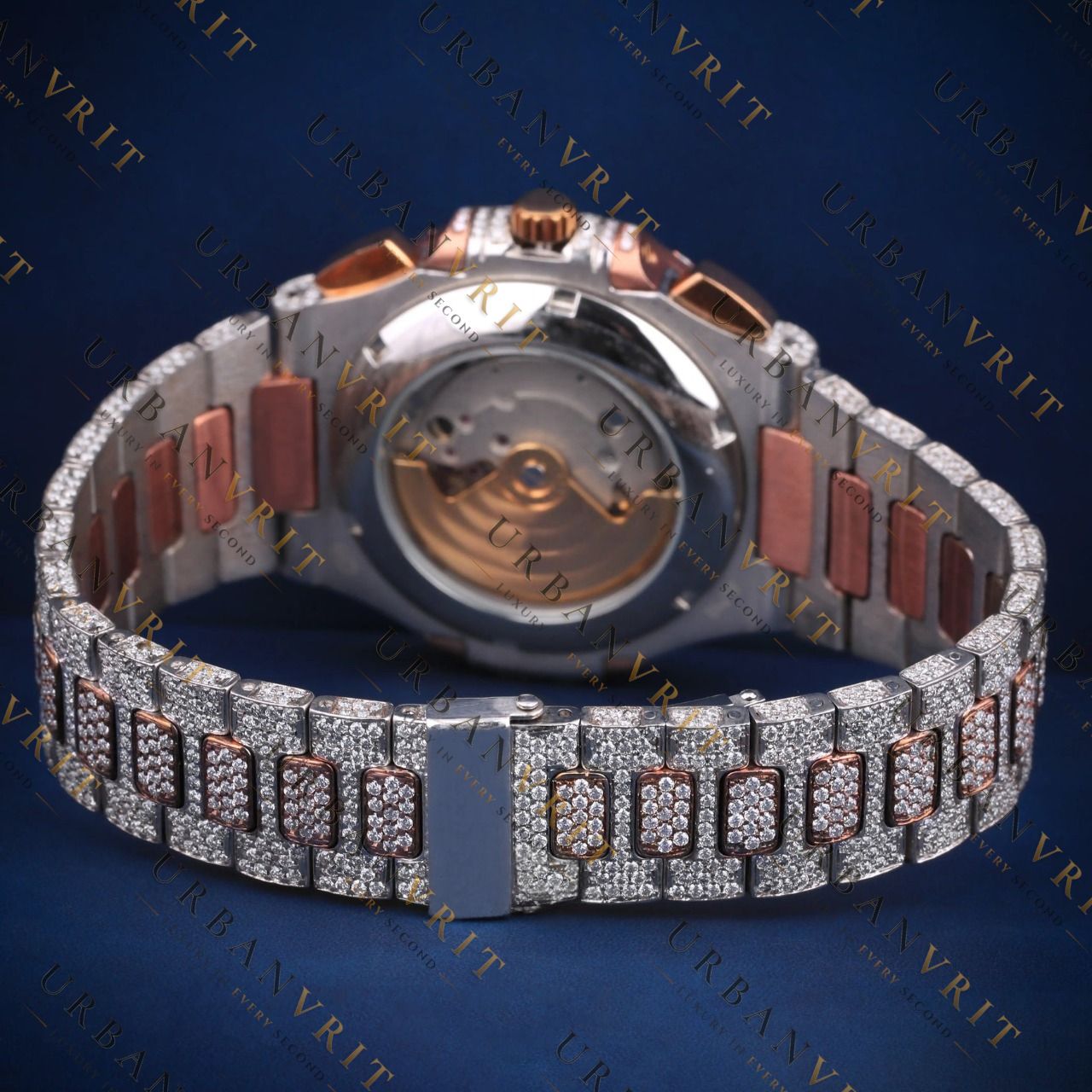 Rose Gold Iced-Out VVS1 D Color Moissanite Watch