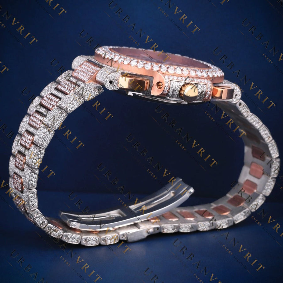 Rose Gold Iced-Out VVS1 D Color Moissanite Watch