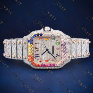 Rainbow Gemstone Bezel VVS1 D Color Moissanite Watch