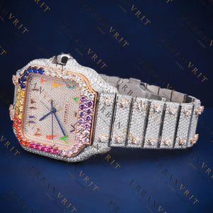 Rainbow Gemstone Bezel VVS1 D Color Moissanite Watch