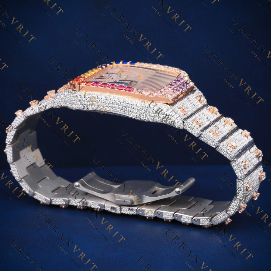Rainbow Gemstone Bezel VVS1 D Color Moissanite Watch